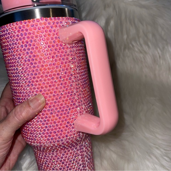 Pink Rhinestone Tumbler Stainless Steel Style 40oz with Handle New - Picture 4 of 15